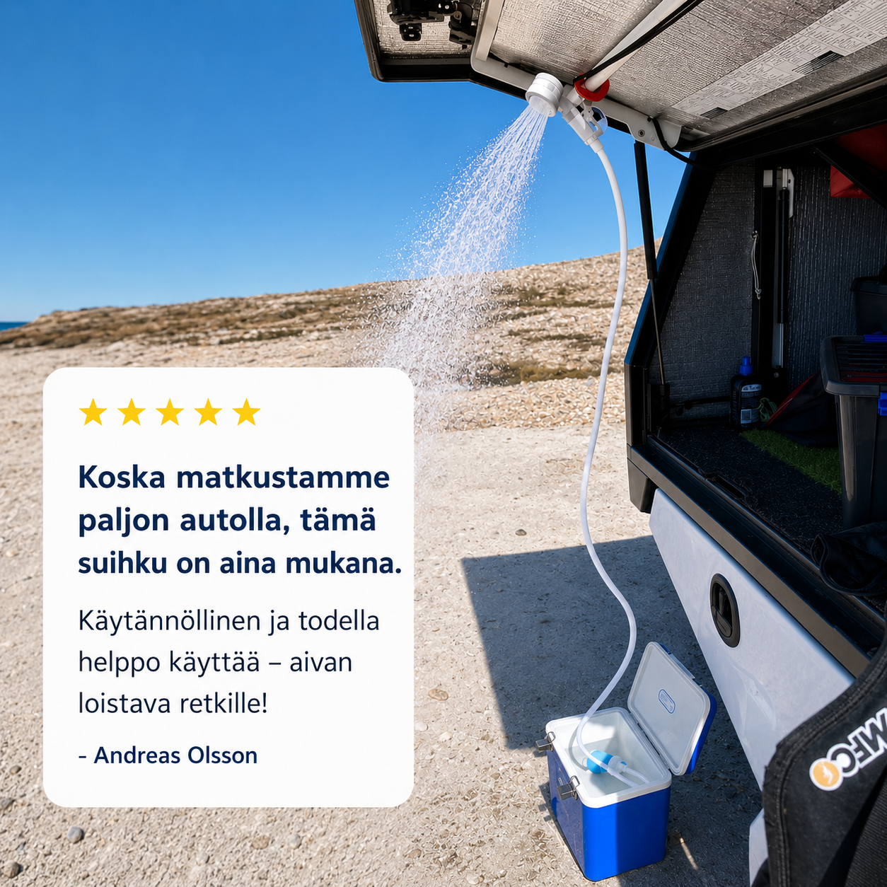 FlowGo – Kannettava vesipumppu letkulla ja suihkusetillä